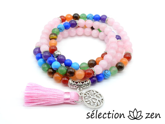 mala quartz rose et perles 7 chakras selection-zen