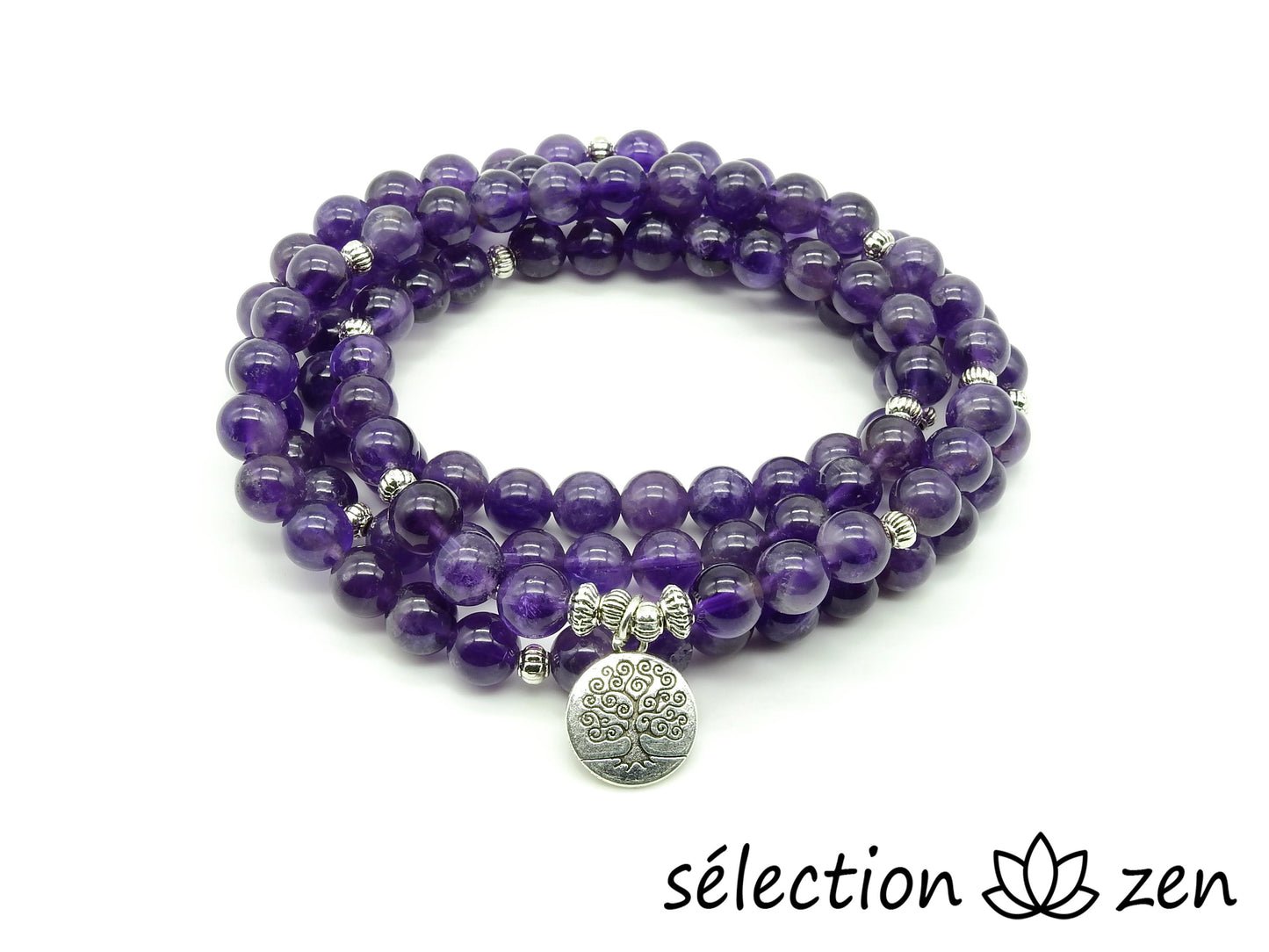 mala améthyste 8mm avec médaillon arbre de vie selection-zen