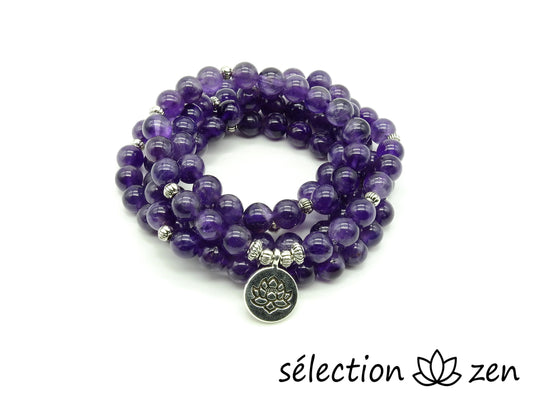 selection zen mala améthyste avec médaillon lotus 