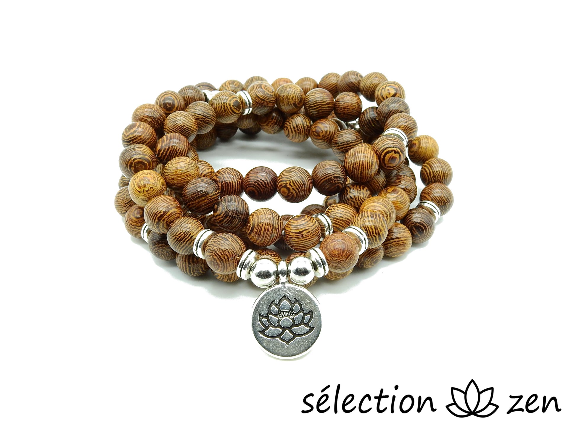 mala bois 8mm avec médaillon lotus selection-zen