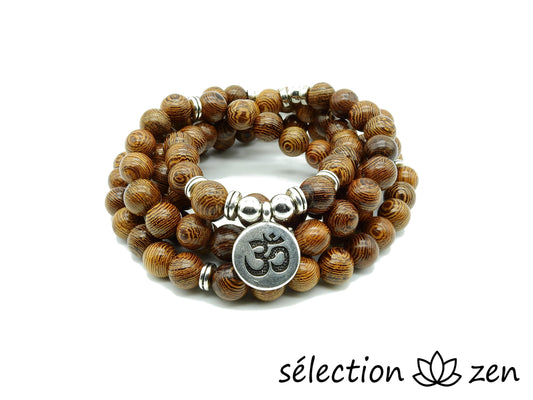 selection zen mala 8mm bois avec médaillon om