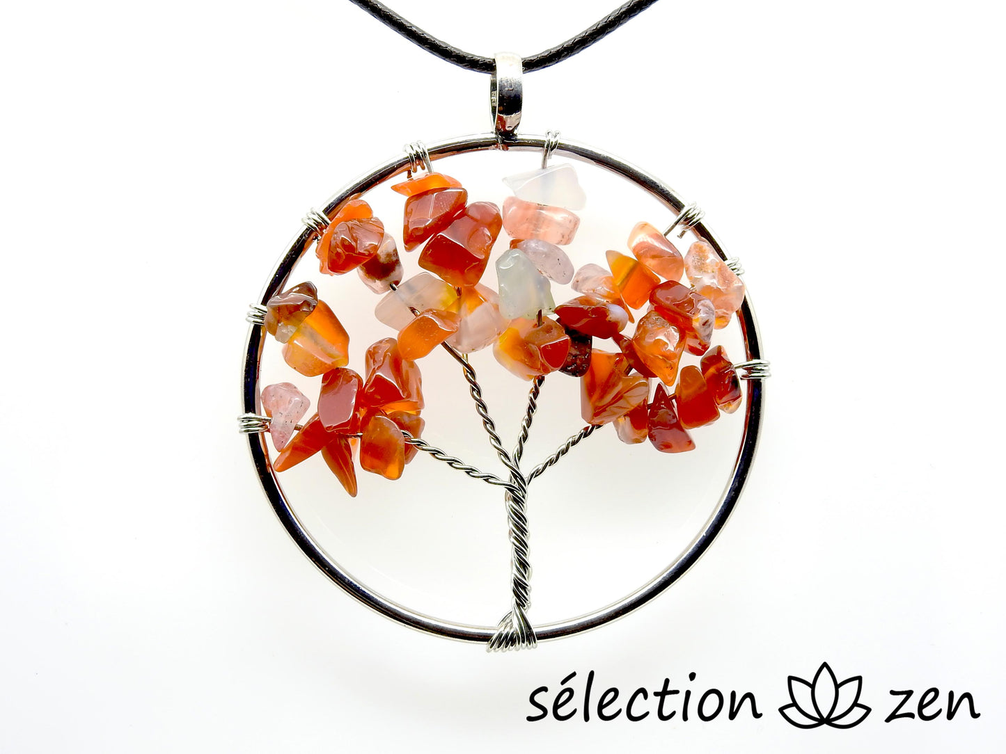 pendentif arbre de vie agate rouge 5cm grand modèle selection-zen