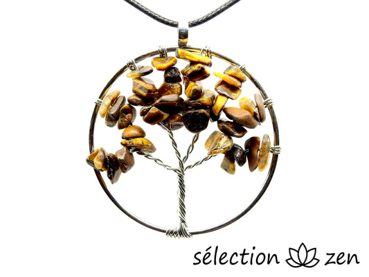 pendentif arbre de vie 5cm œil de tigre jaune selection-zen