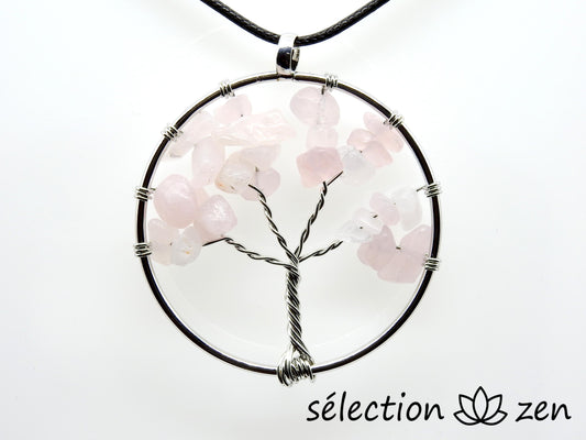 pendentif arbre de vie quartz rose 5cm grand modèle selection-zen