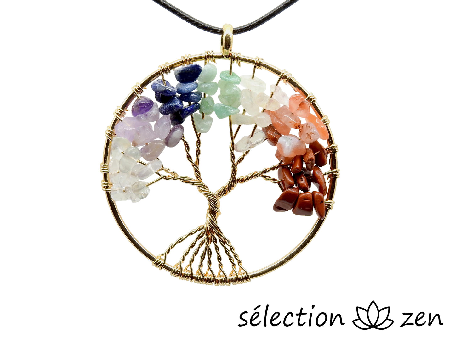pendentif 7 chakras arbre de vie doré grand modèle selection-zen