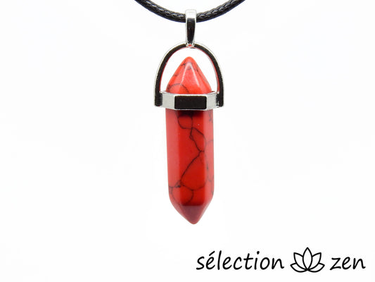 pendentif howlite rouge double pointe argenté selection-zen