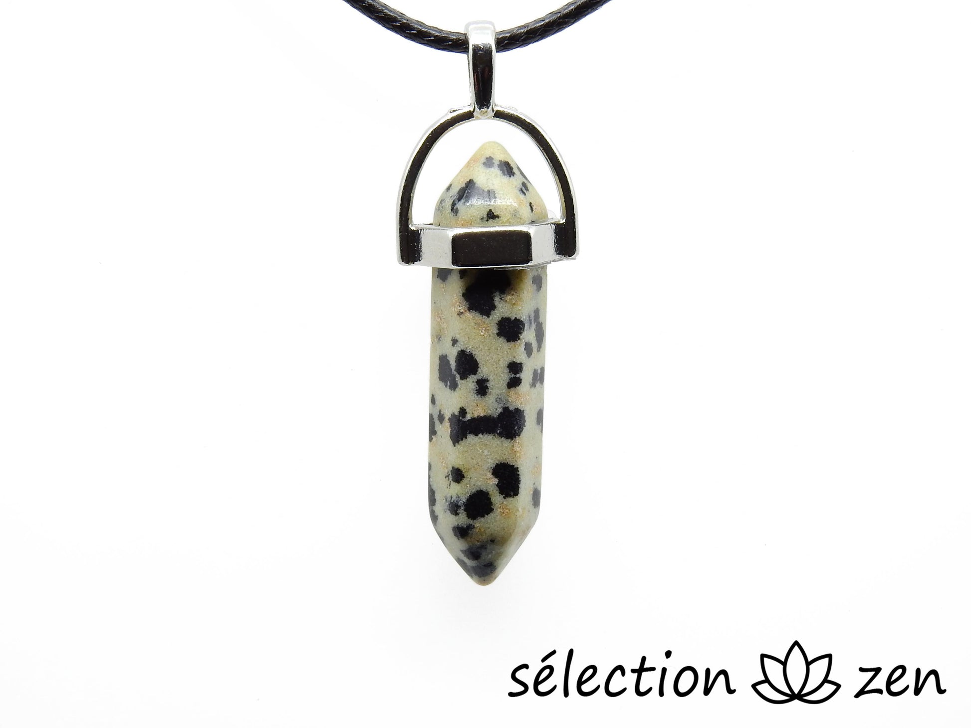 pendentif argenté jaspe dalmatien double pointe selection-zen