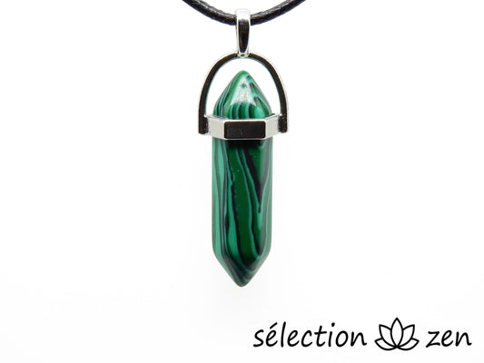 pendentif double pointe malachite argenté selection-zen