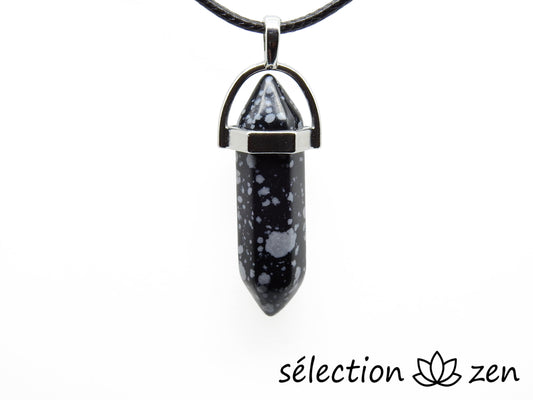 pendentif argenté double pointe obsidienne flocon de neige selection-zen