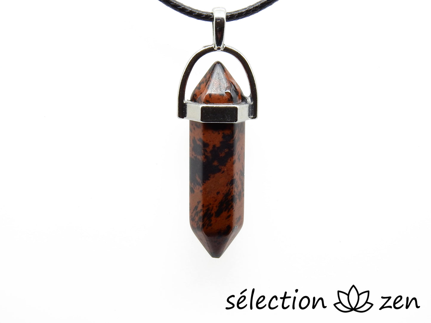 pendentif argenté double pointe obsidienne mahogany selection-zen