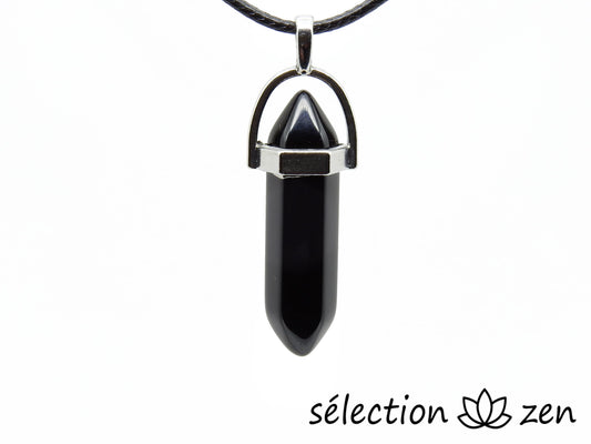 pendentif argenté onyx noir brillant double pointe selection-zen