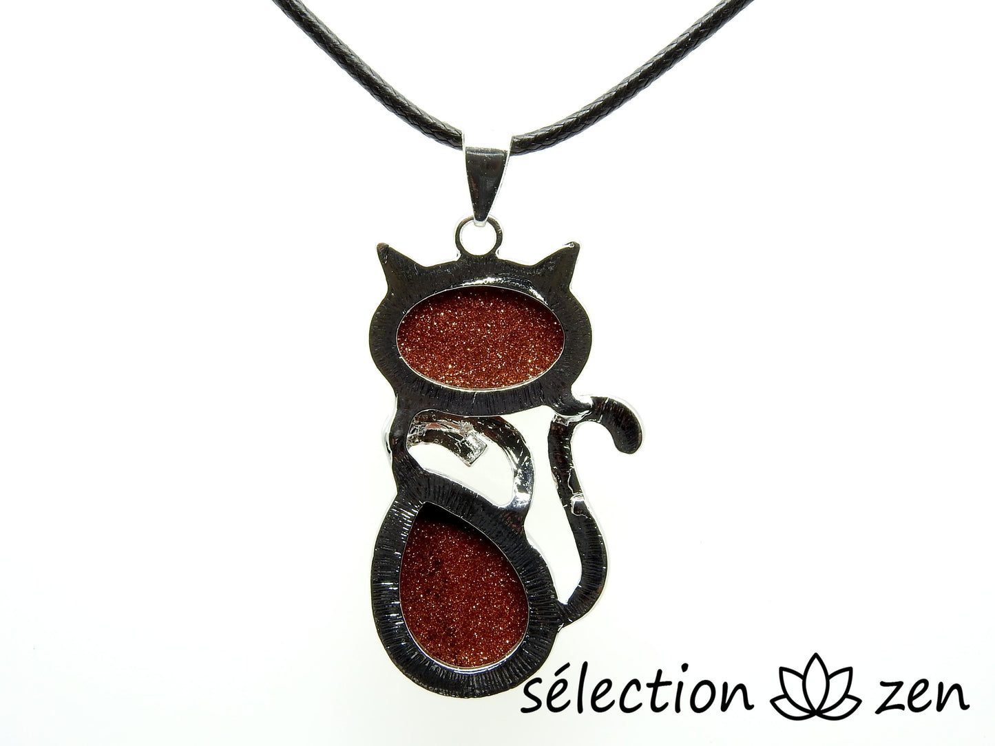 selection-zen pendentif chat pierre de sable marron