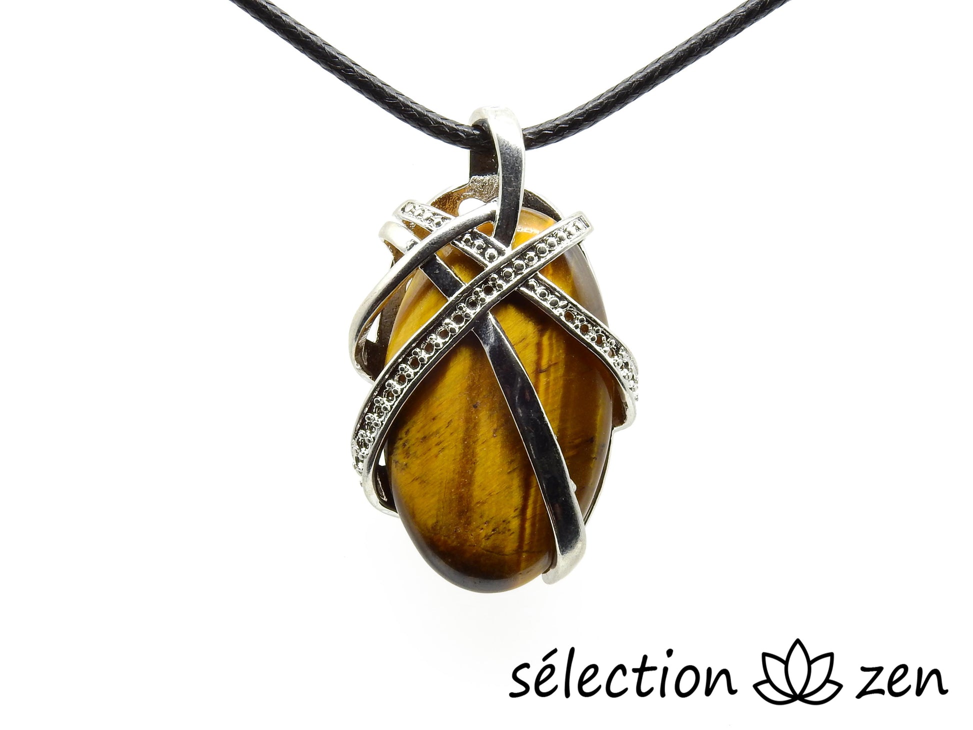 pendentif ovale croisé oeil de tigre jaune selection-zen