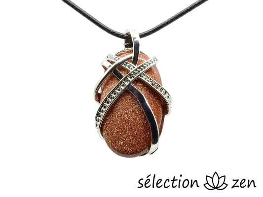 pendentif ovale croisé pierre de sable marron selection zen