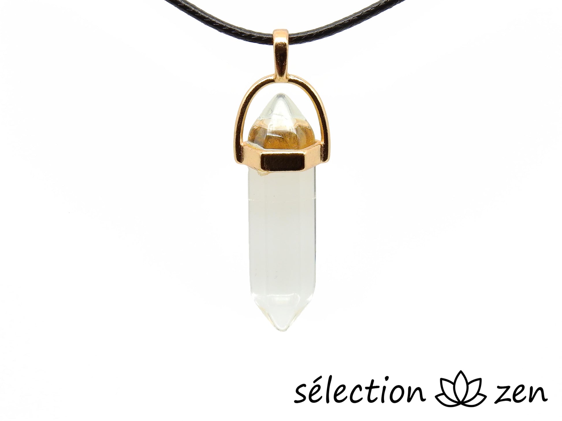 selection zen pendentif doré double pointe cristal de roche