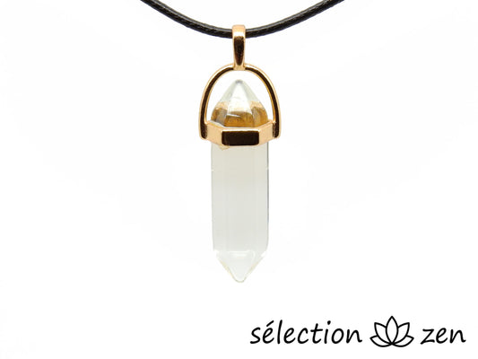 selection zen pendentif doré double pointe cristal de roche