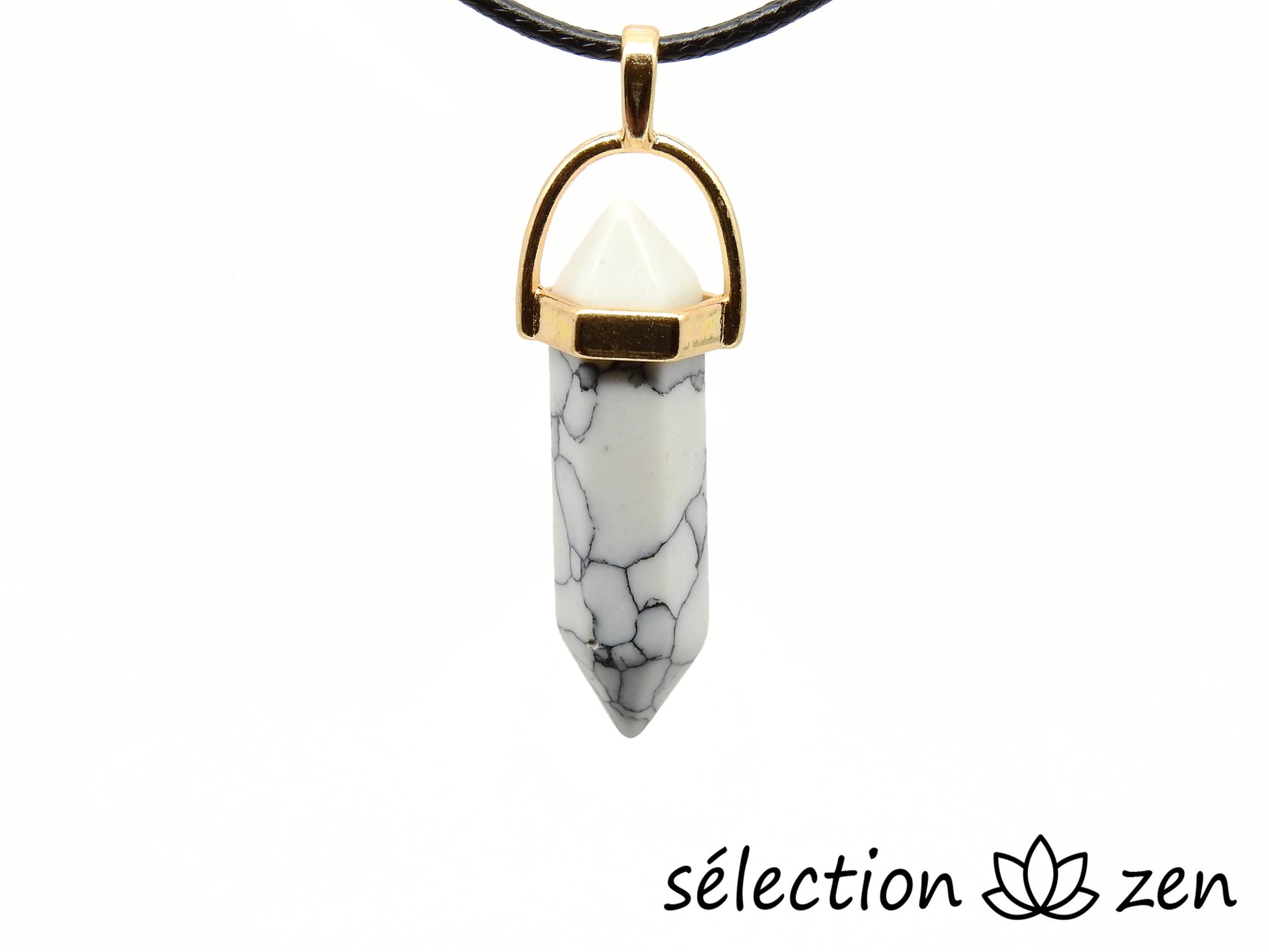 selection zen pendentif doré double pointe howlite blanche
