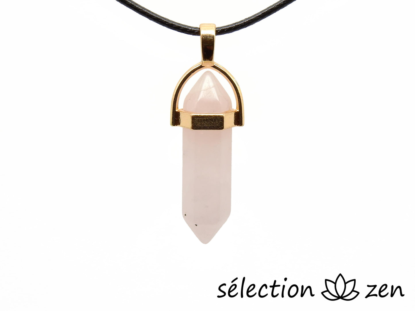 selection zen pendentif doré double pointe quartz rose