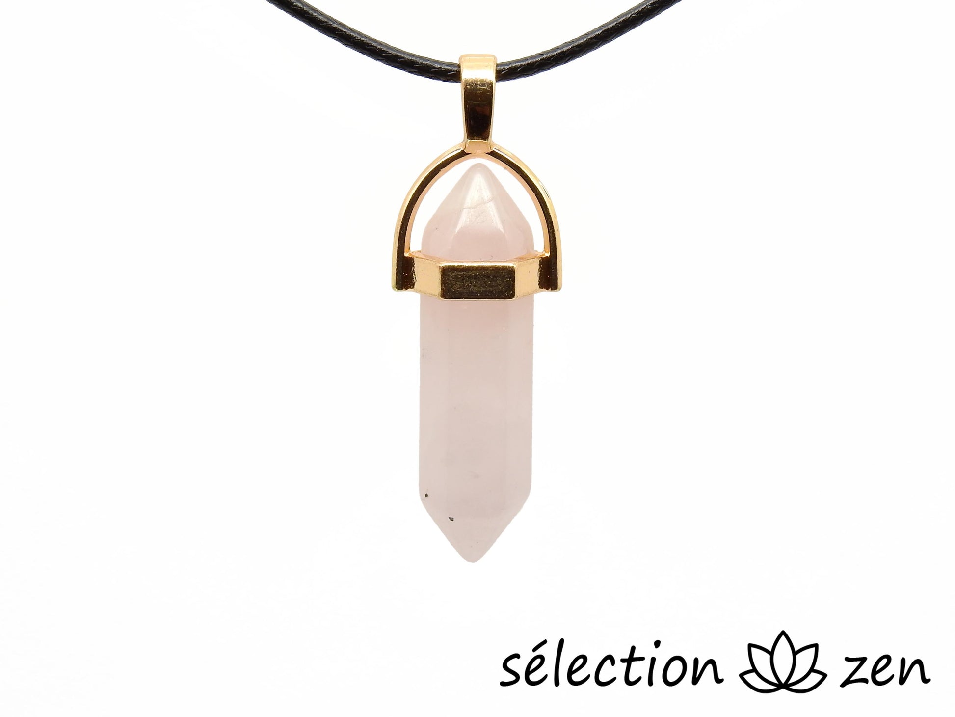 selection zen pendentif doré double pointe quartz rose