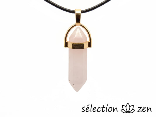 selection zen pendentif doré double pointe quartz rose