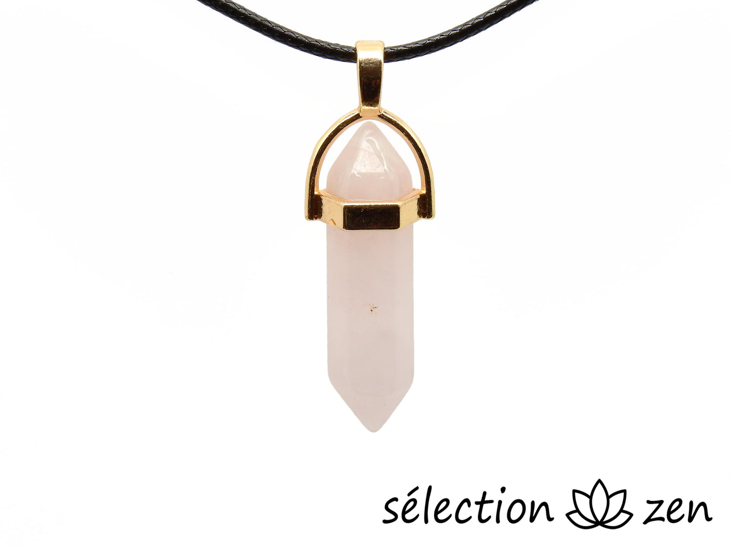 pendentif doré double pointe quartz rose selection-zen