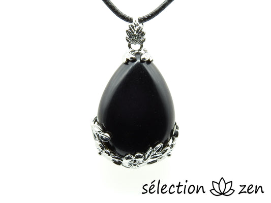 selection-zen pendentif agate noire goutte fleurs