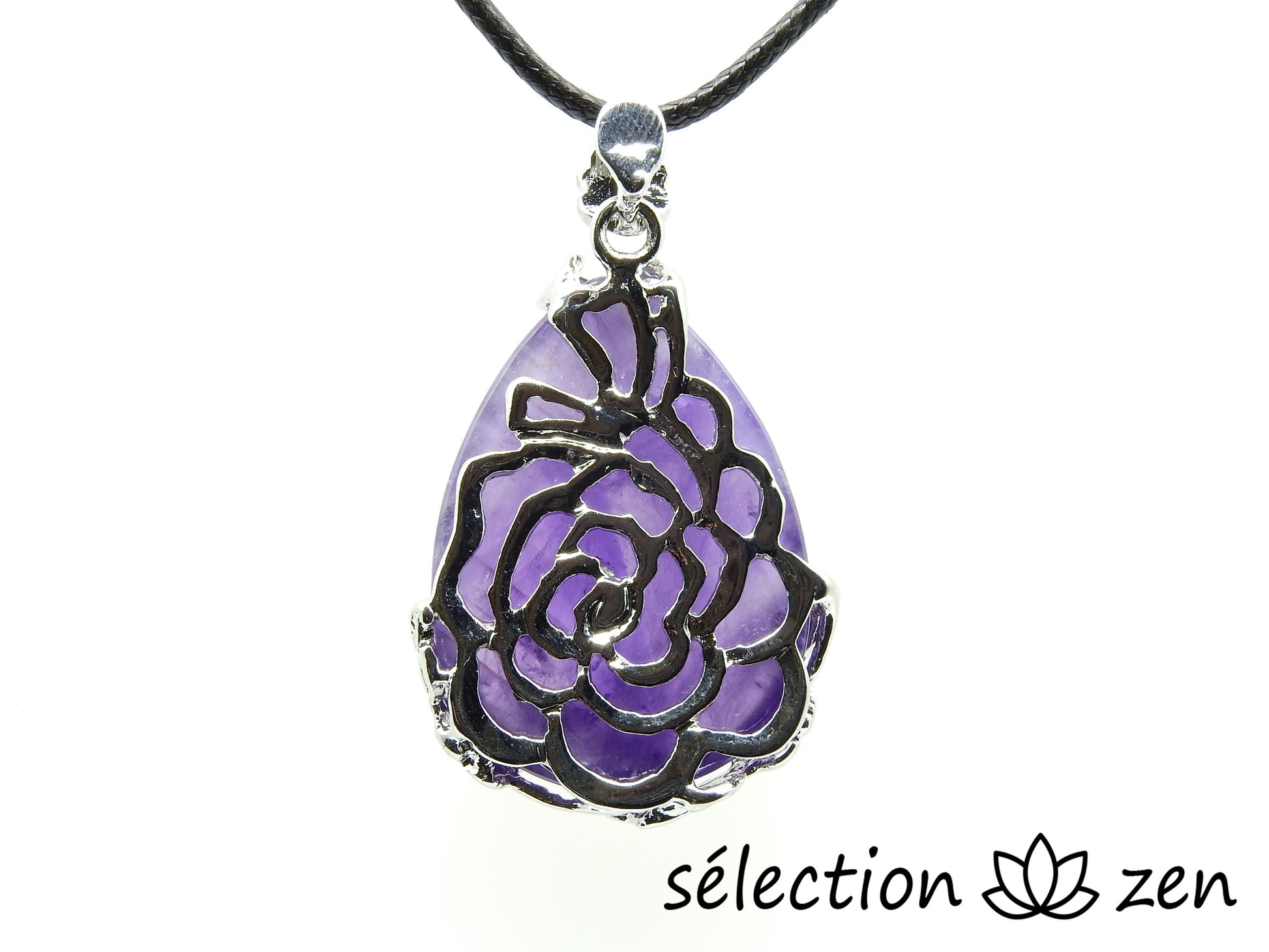 améthyste pendentif goutte fleurs selection zen