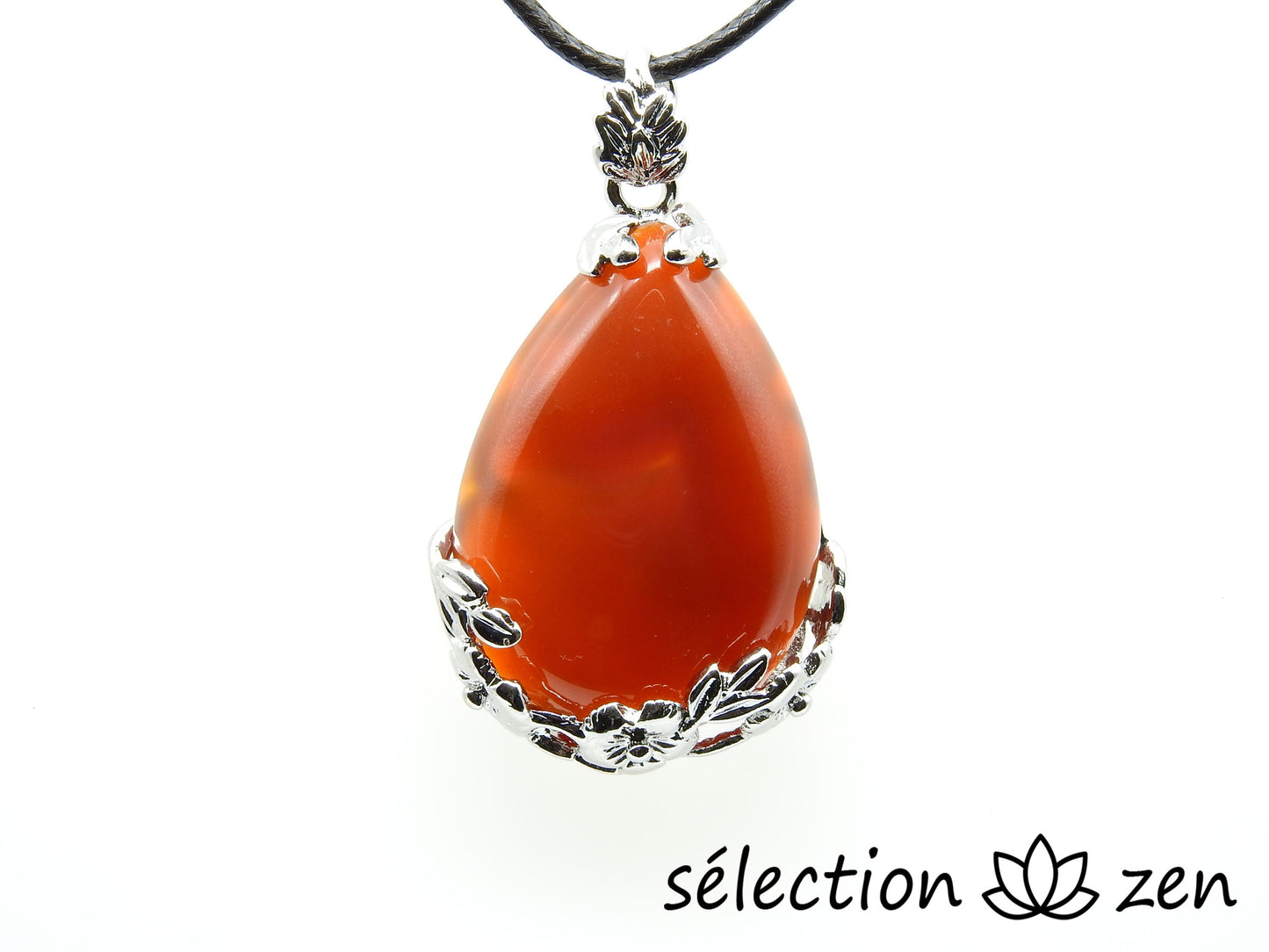pendentif cornaline goutte fleurs selection-zen