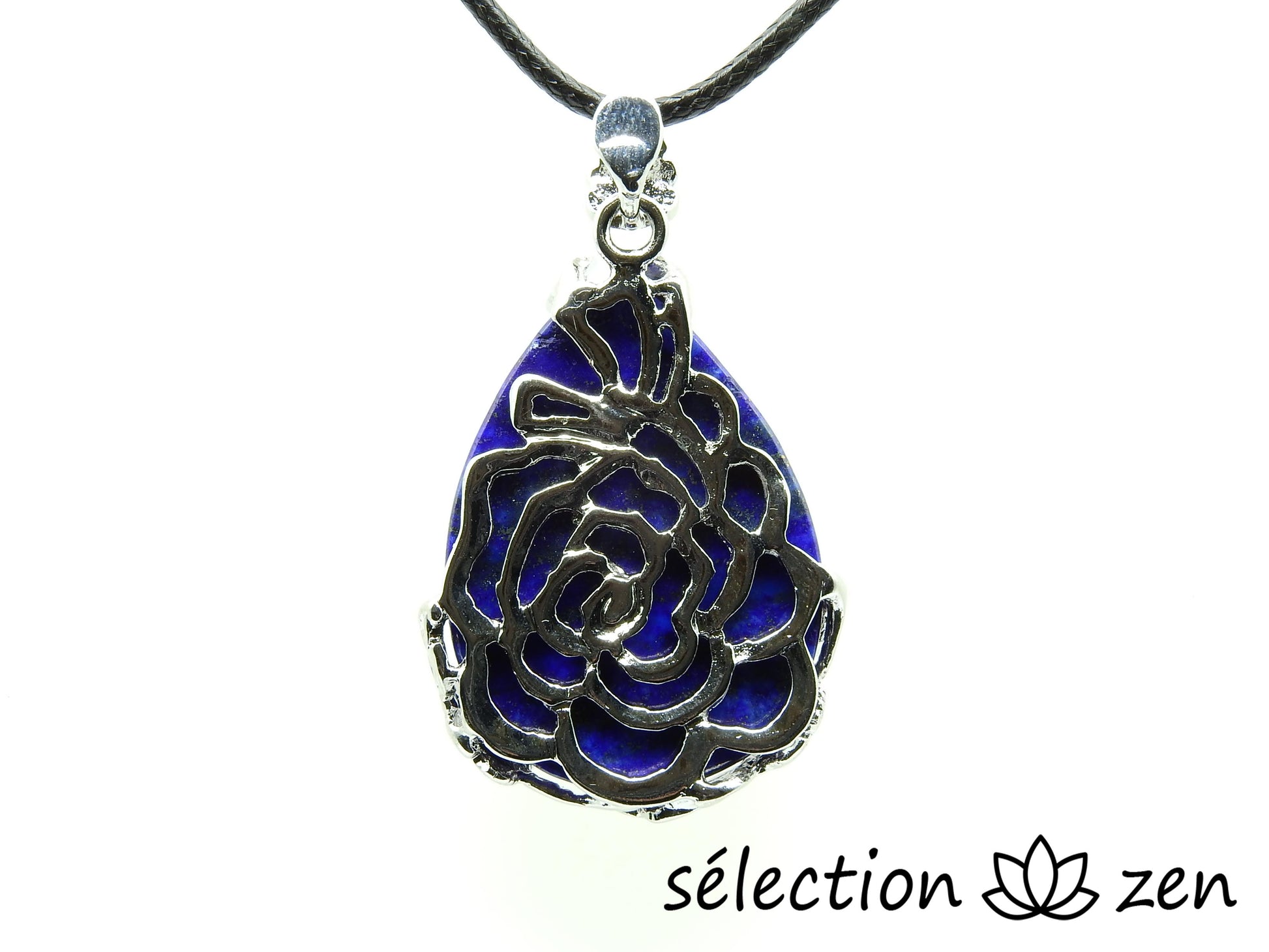 selection zen pendentif lapis lazuli goutte fleurs