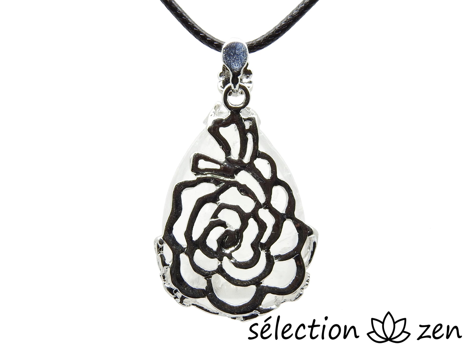 selection-zen pendentif goutte fleurs cristal de roche 