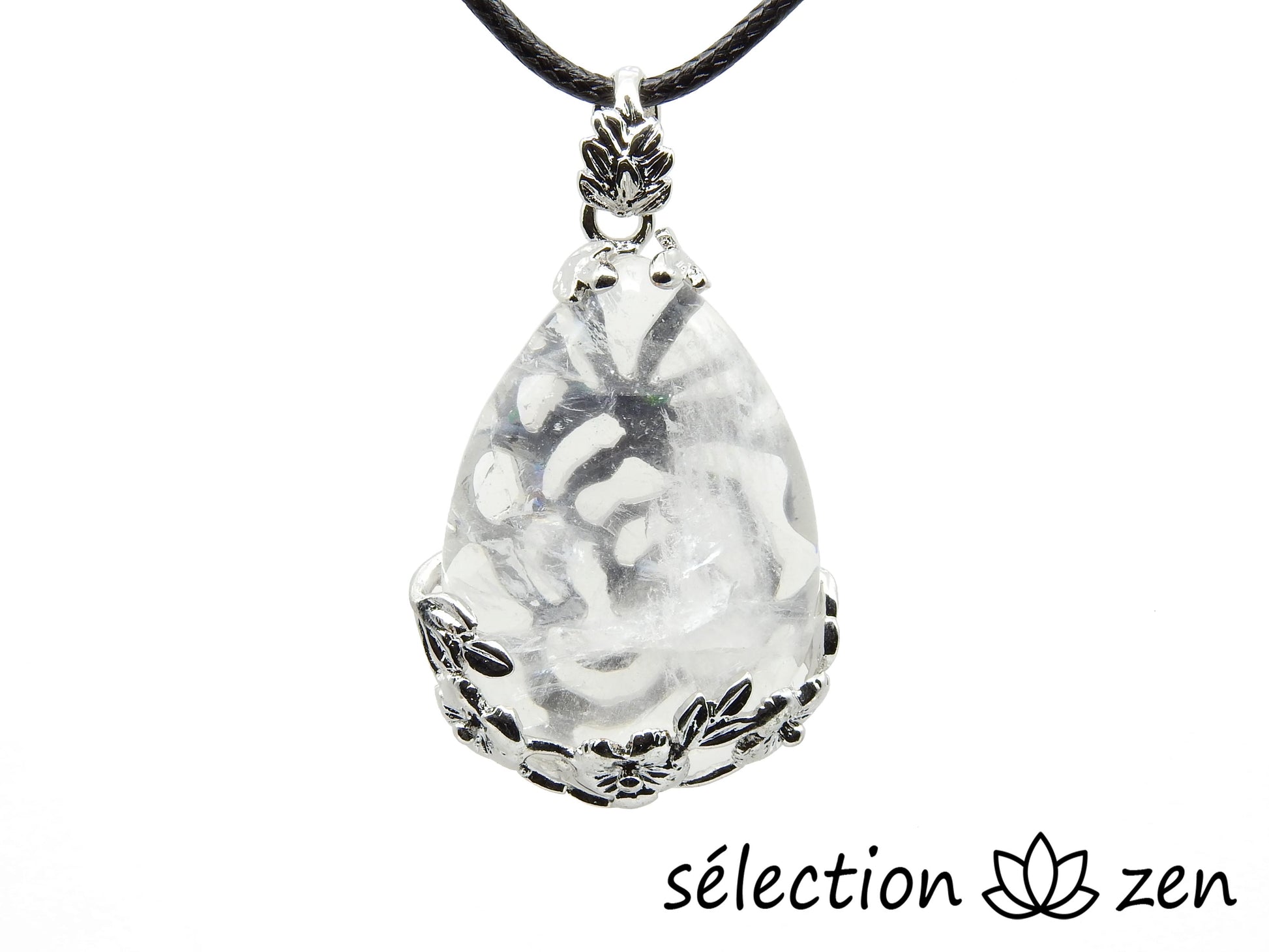pendentif quartz blanc goutte fleurs selection-zen