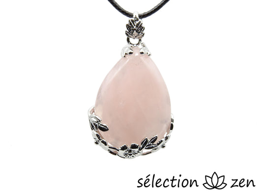 pendentif goutte fleurs quartz rose selection-zen