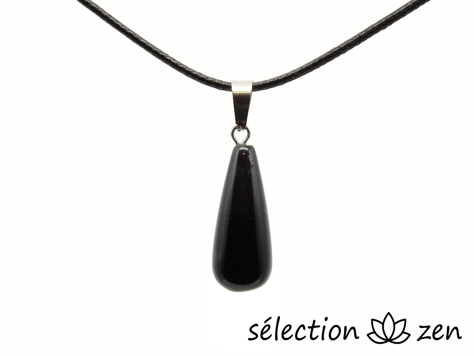 pendentif goutte longue agate noire selection zen