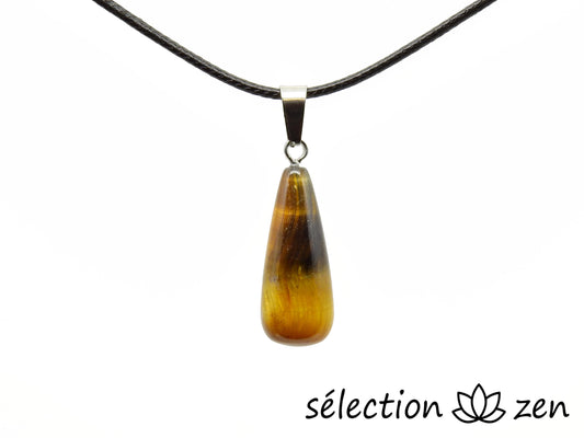 pendentif goutte longue œil de tigre jaune selection zen