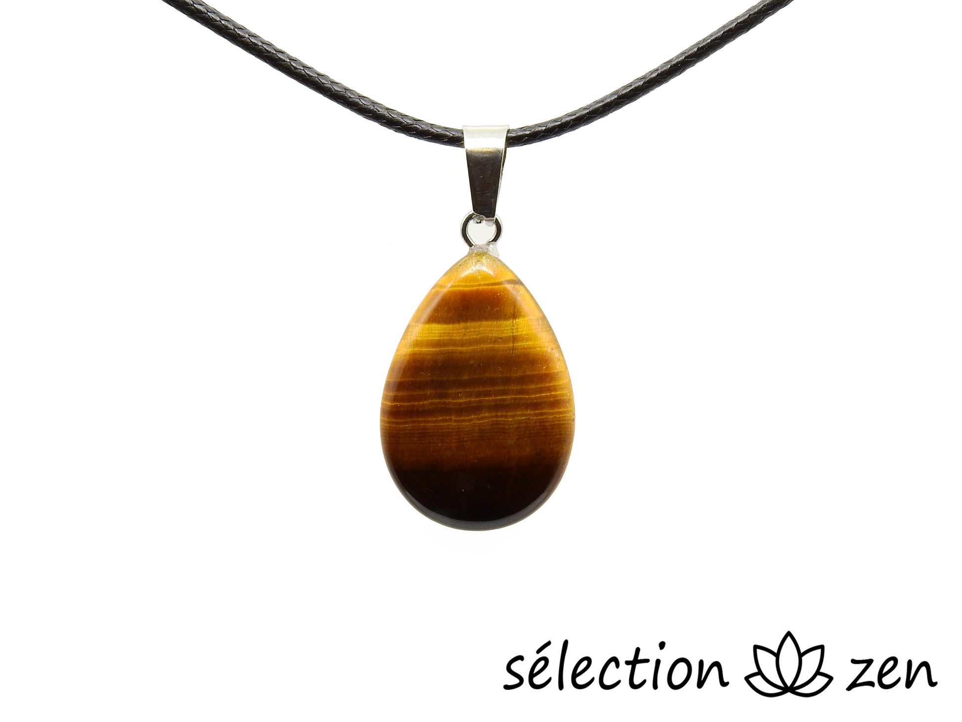 pendentif goutte plate oeil de tigre jaune selection-zen