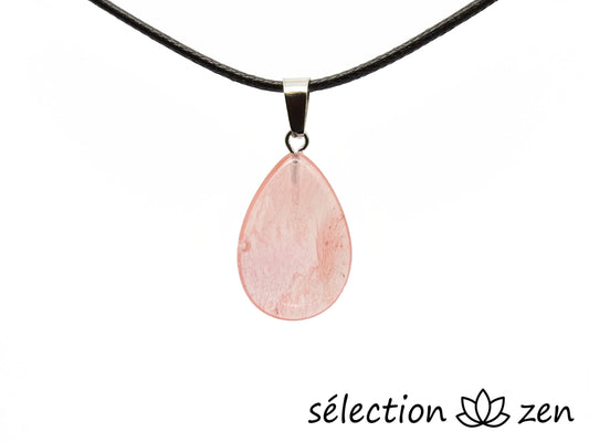 pendentif goutte plate quartz cerise selection-zen