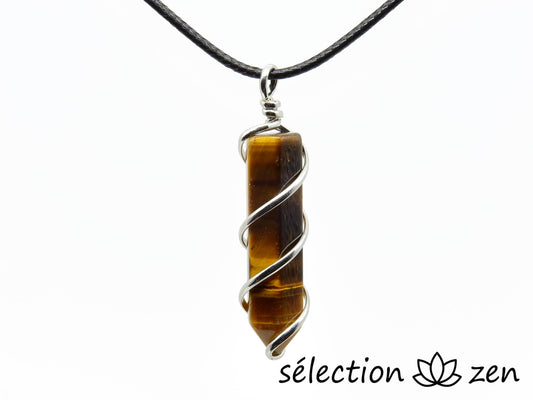 pendentif oeil de tigre jaune pointe spirale selection-zen