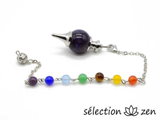 pendule boule améthyste avec chaine 7 chakras selection-zen